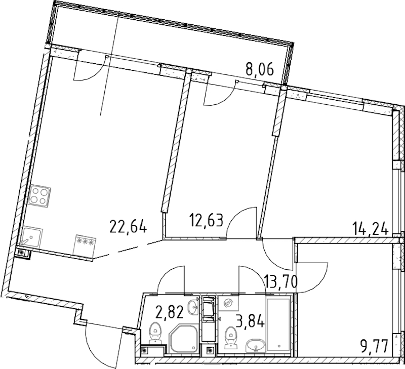 3-комнатная квартира 79.64 м², 8/17 эт., ЖК «Город Первых»